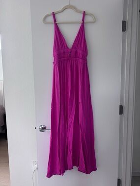 Lulus Hot Pink Swiss Dot Cutout Maxi Dress Small